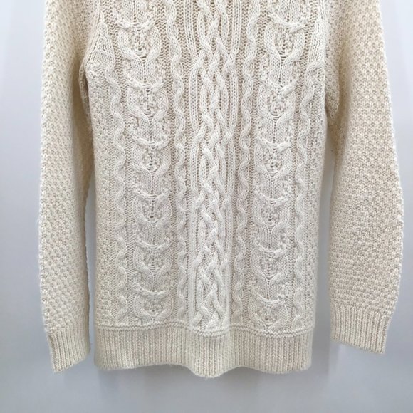 Womens L. Ralph Lauren Chunky Cable Knit Sweater M Ivory Alpaca Wool Preppy L/S - Picture 3 of 11